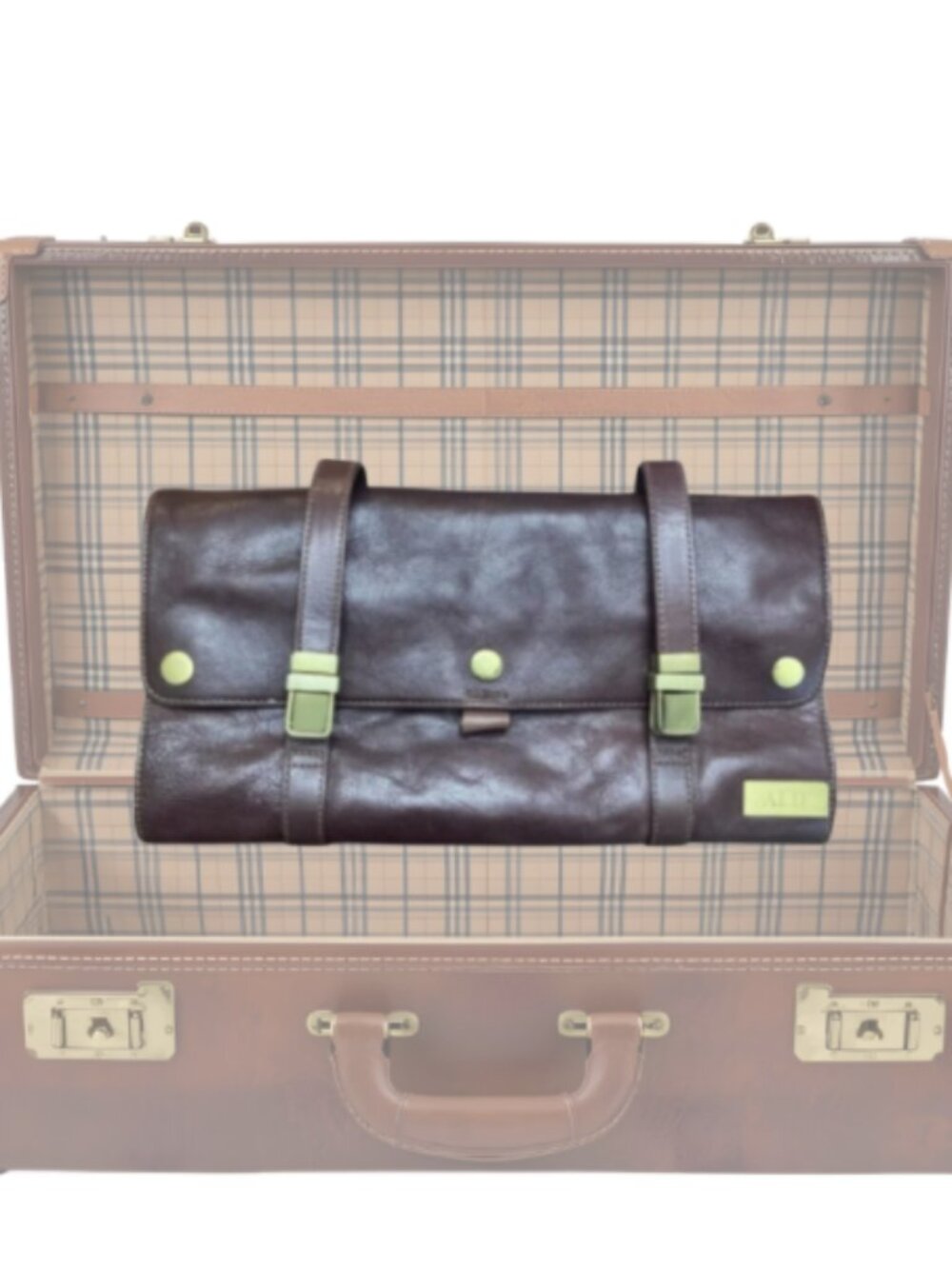 Leather and canvas excursion roll toiletry travel hanging men's accessory bag